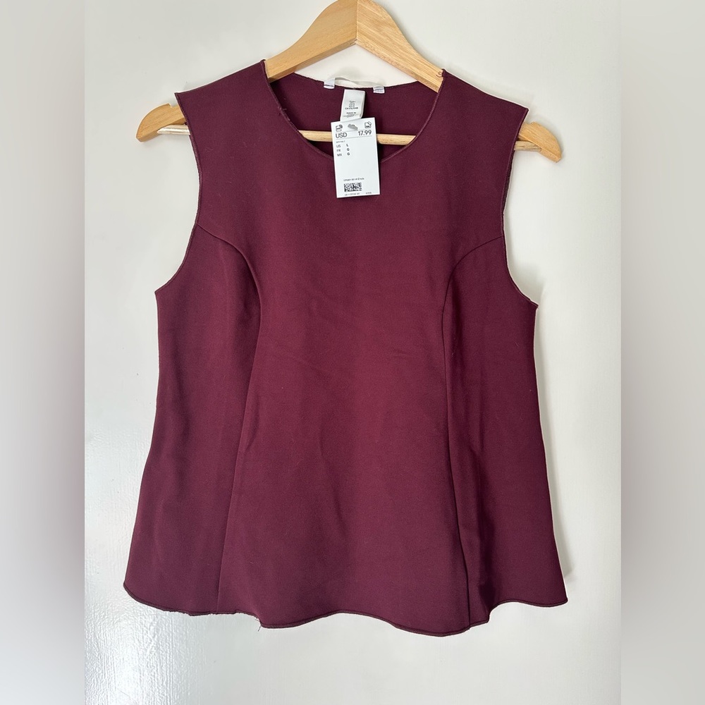 Cute Burgundy Sleeveless Top with Darts